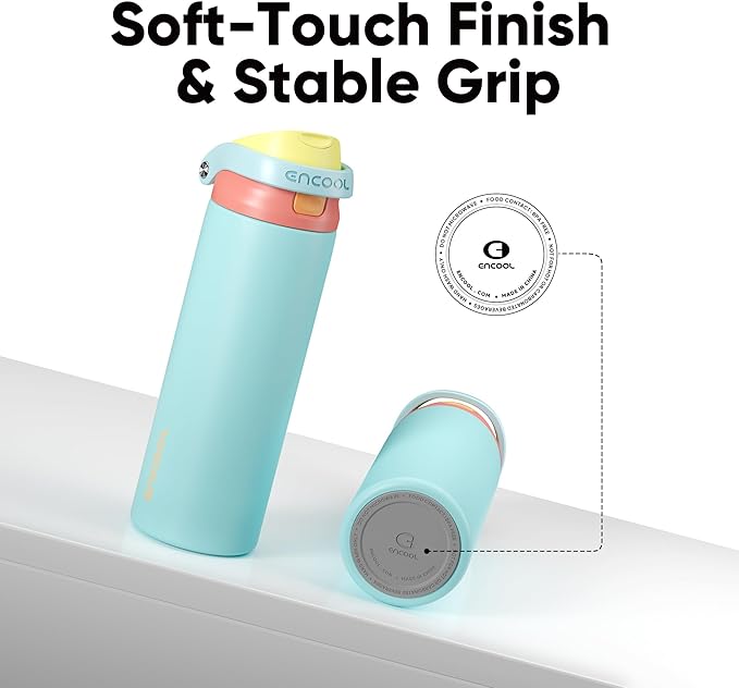 ENCOOL Leakproof Insulated Water Bottle with Straw Dual-Sip Water Bottle Bag-Safe Design for Work, Commute & Gym – Keeps Drinks Cold All Day, 18 oz, Orange-Reef Blue