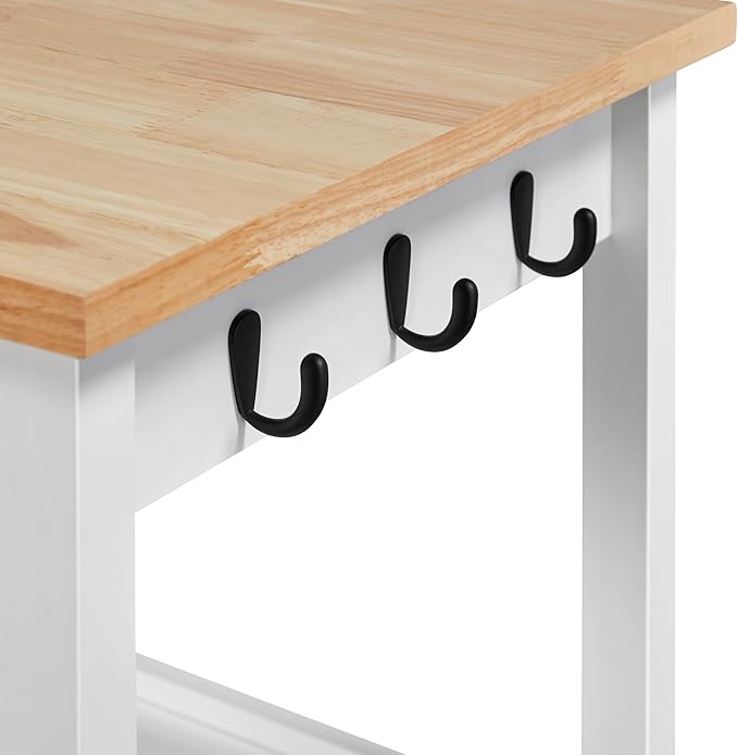 Yaheetech Kitchen Island Cart with Storage, Rolling Kitchen Island on Wheels with 6 Side Hooks, Wood Top Microwave Cart with Drawer for Dining Room, White