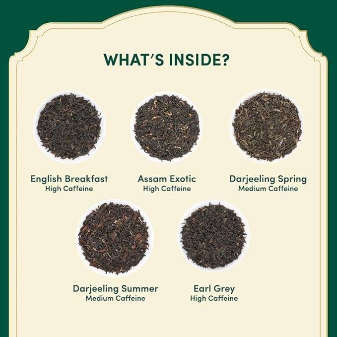 VAHDAM, Assorted Black Tea Bags Sampler (5 Flavors, 20 Ecofriendly Pyramid Tea bags) I Valentines Day Gifts for Him & Her | Assam and Darjeeling Teas | Gluten Free & Non GMO