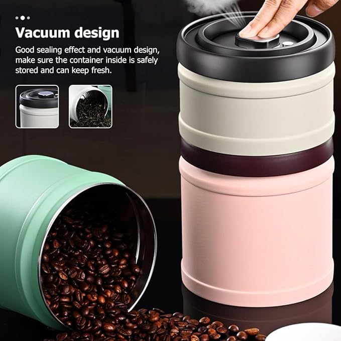 Lurrose Vacuum Spice Canister and Lidded Beans Container 750Ml White Press-Seal Airtight Grain Storage Jar for Kitchen Pantry Organization