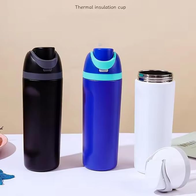 DUTHINGS Insulated Stainless Steel Water Bottle with Straw, 24 oz, Reusable Sports and Travel Bottle for School, Kids, and Outdoors - Leakproof and BPA-Free (WHITE)