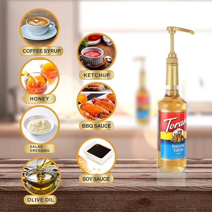 Kinfira 6 Pcs Coffee Syrup Pump Dispenser - Premium Skinny Syrup Pumps Fit for 25.4oz Torani Davinci Syrup Bottles (Gold)