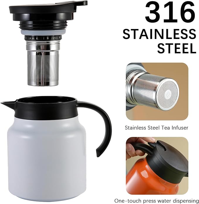 27 oz Single Stainless Steel Thermal Coffee Carafe, Double Wall Vacuum Insulated Creamer Container, Beverage Dispenser for Milk and Hot Chocolate, Tea Pot. (Orange)