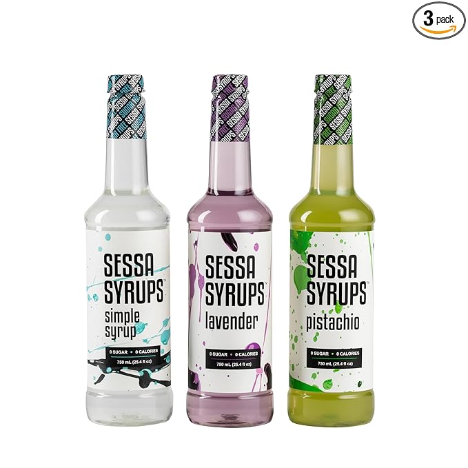 Sessa Syrups Sugar Free Variety Pack: Simple Syrup, Lavender, Pistachio - 25.4 Fl Oz - Keto-Friendly, Zero Calorie, Gluten-Free - For Coffee, Tea, Cocktails, and More
