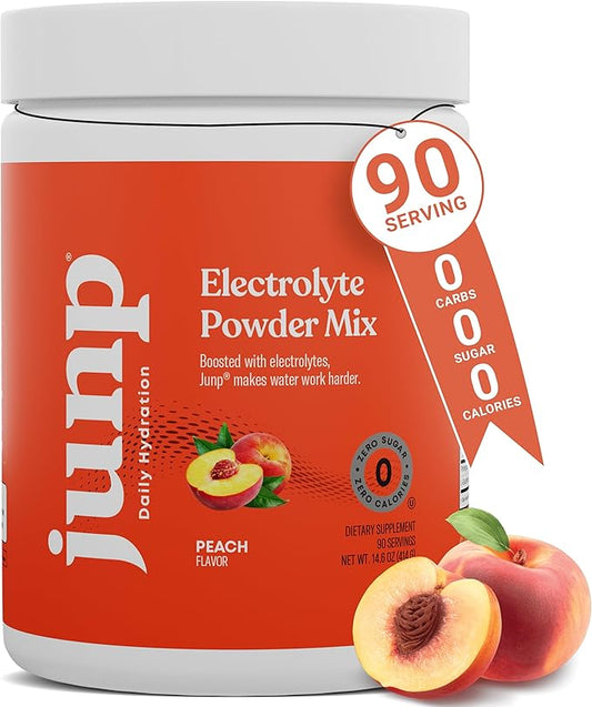 JUNP Electrolytes Powder No Sugar No Carbs, Orchard Fresh Juicy Peach Keto Electrolyte Drink Mix, Potassium & Salt Hydration Powder Electrolytes Zero Calorie Sugar Free Electrolyte Powder, 90 Servings
