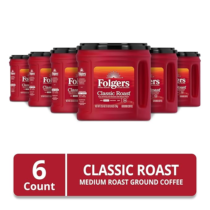 Folgers Classic Roast Medium Roast Ground Coffee, 25.9 Ounces (Pack of 6)