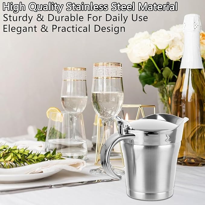 Stainless-Steel Double Insulated Gravy Boat - Sauce Jug with Hinged Lid, Ideal for Gravy or Cream at Thanksgiving, Gravy Pitcher - 16 oz/450 ml