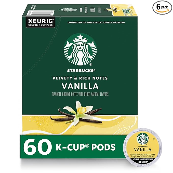 Starbucks K-Cup Coffee Pods, Flavored Hot or Iced Coffee, Vanilla, 60 Keurig Pods
