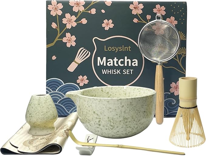 7-Piece Matcha Set - Complete Japanese Tea Ceremony Kit with Ceramic Bowl (Chawan), Bamboo Whisk (Chasen) & Holder, Scoop, Sifter & Cotton Towel - Perfect Matcha Starter Kit