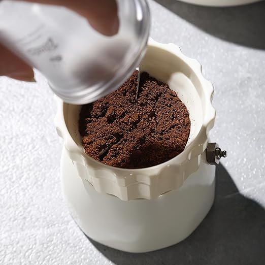 Bincoo Coffee Maker Dosing Funnel 54mm for Moka Pot-Coffee Powder Filler Funnel,Anti-Flying Powder Distribution Tool for 2-3 Espresso Cup Moka Pot(Beige-S 54mm)