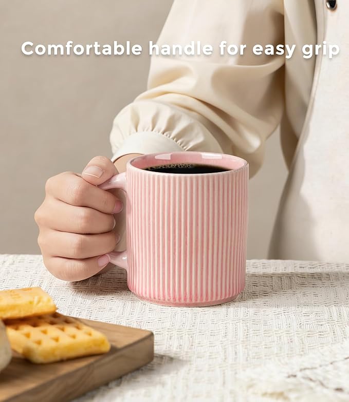 GBhome Coffee Mugs Set for 6, 12oz Coffee Cups with Handle for Man,Woman,Dad,Mom, Stoneware Mugs Sets for Coffee, Latte,Tea, Hot Cocoa, Milk, Dishwasher&Microwave Safe,Pink