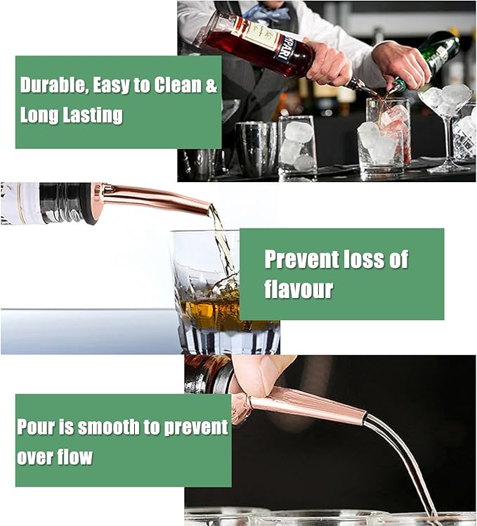 WAFJAMF 6 Pcs Liquor Pour Spouts Set, Stainless Steel Liquor Bottle Pourers with Rubber Dust Caps, for Pours Liquid, Olive Oil, Wine, Vinegar (Rose Gold)