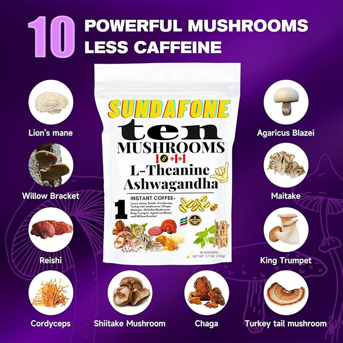 SUNDAFONE Mushroom Coffee 12 Adaptogenic Instant Coffee