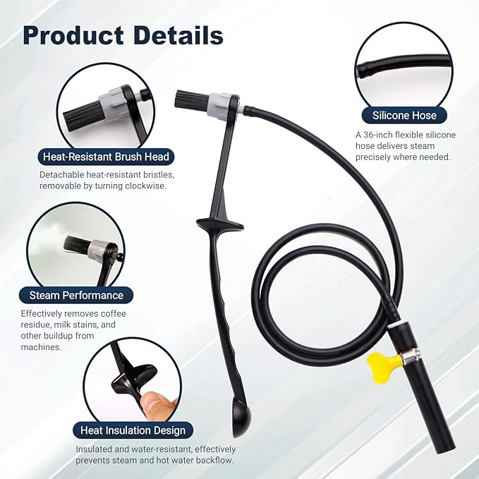 Abeskch Coffee Machines Steam Cleaning Brush,Featuring a Scoop-Shaped end and Removable Heat-Resistant Brush Head, Steam Wand Descaling and Cleaning Tool Suitable for Espresso Machines