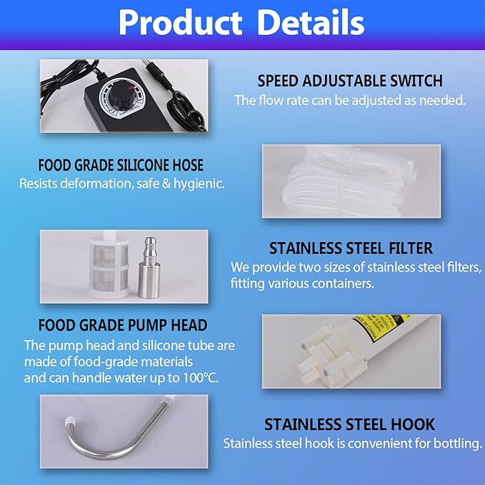 Electric Water Transfer Pump 110V Speed Adjustable for Ice Maker,Coffee Machine,Water Cooling,Food Grade Auto Siphon Self Priming Diaphragm Pumps for Bottling Wine,Beer and Beverages,2L/Min,Low Noise