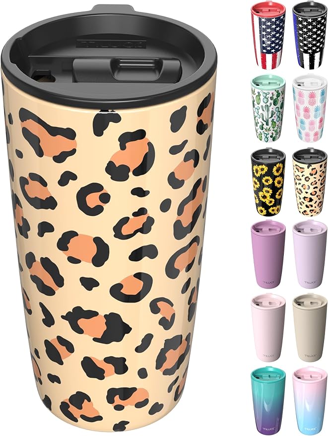 TILUCK 20 oz Tumbler with Lid, Vacuum Insulated Stainless Steel Coffee Mug, Double-Walled Travel Tumbler for Hot and Cold Drinks(Leopard, 20oz)