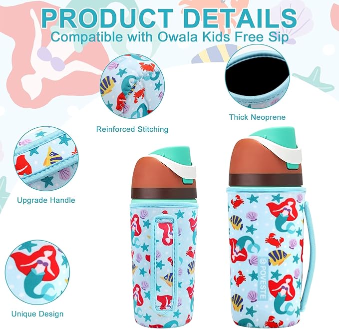 Water Bottle Sleeve with Handle for Owala Kids FreeSip 16 oz, Water Bottle Scratch Resistant Sleeve, Neoprene Cover Compatible with Owala 16 oz for Boys Girls to School Travel