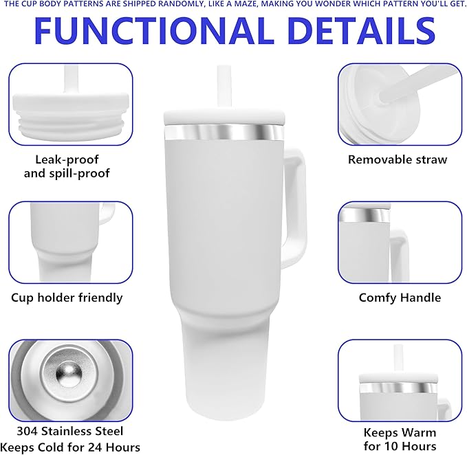40-OZ Insulated Water Bottle,Insulated Stainless Steel Tumbler,Reusable Cold Drink Thermos,BPA-Free, Double-Wall Stainless Steel Water Bottle (Cup Body Color-Blind Box, 40, Fluid Ounces)