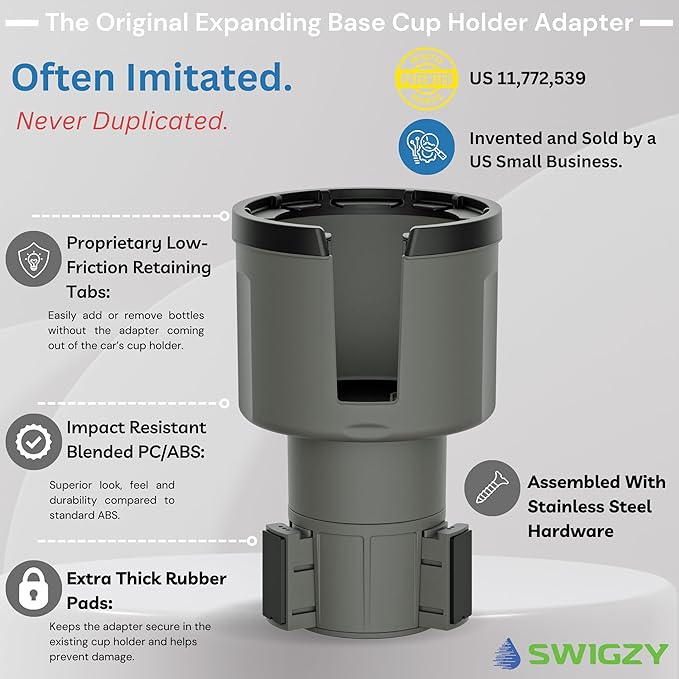 Car Cup Holder Expander Adapter for Large Water Bottles - [Patented & Upgraded] - Holds: Hydro-Flask, Yeti, Nalgene, Owala, 32-40oz - Adjustable Expandable Insert Extender - Universal (Gray)