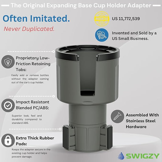 Car Cup Holder Expander Adapter for Large Water Bottles - [Patented & Upgraded] - Holds: Hydro-Flask, Yeti, Nalgene, Owala, 32-40oz - Adjustable Expandable Insert Extender - Universal (Gray)