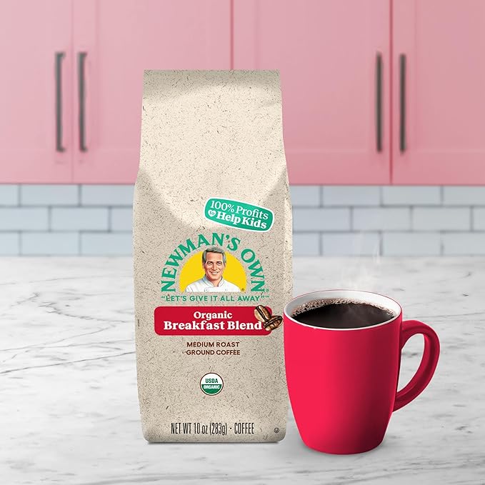 Newman's Own Organics Breakfast Blend,Ground Coffee,Fair Trade Certified,Medium Roast,Bagged 10oz,(Pack of 4)