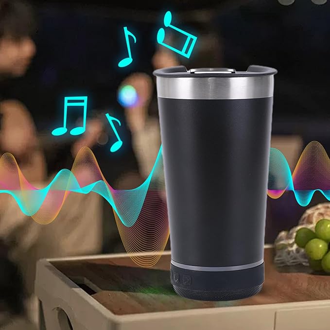 Black Tumbler with Bluetooth Speaker, Insulated Stainless Steel Travel Cup with Lid,MusicTumbler Cup with Speaker,Stainless Steel Speaker Tumbler for Gym, Office