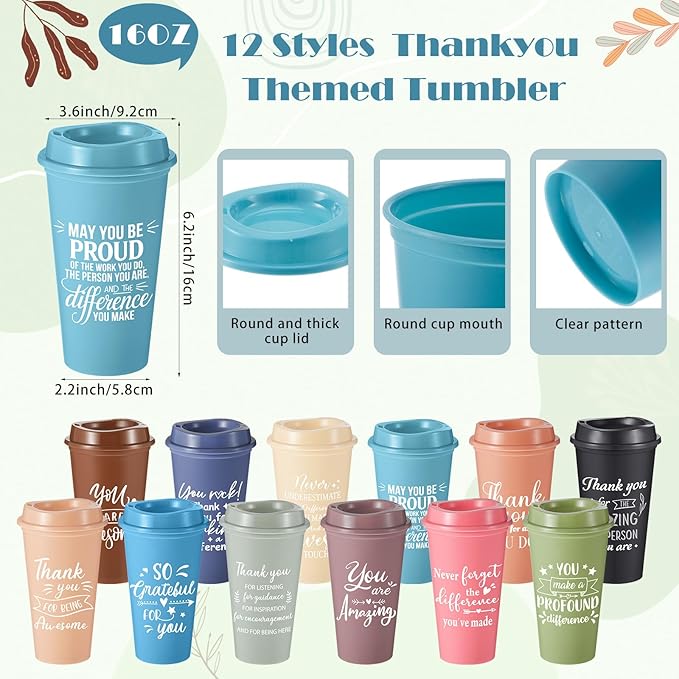 Skylety 12 Set/48 Pcs Employee Appreciation Gifts Bulk Christmas Thank You Gift Set 16 oz Coffee Cups Mini Spiral Notebooks Pens Keychains for Staff Team Teacher Coworker (Morandi Color)