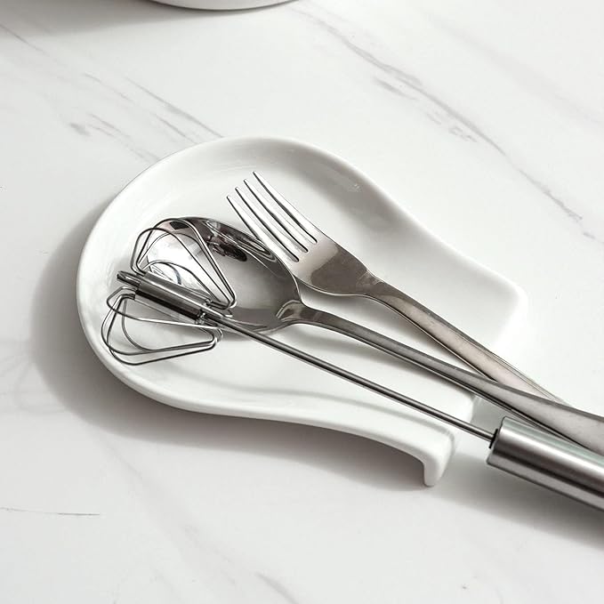 HOMBENE Spoon Rest Set of 1, 5.5 Inches, White Spoon Rest for Stove Top, Spoon Holder for Kitchen Counter Porcelain, Kitchen Utensils Accessories, White