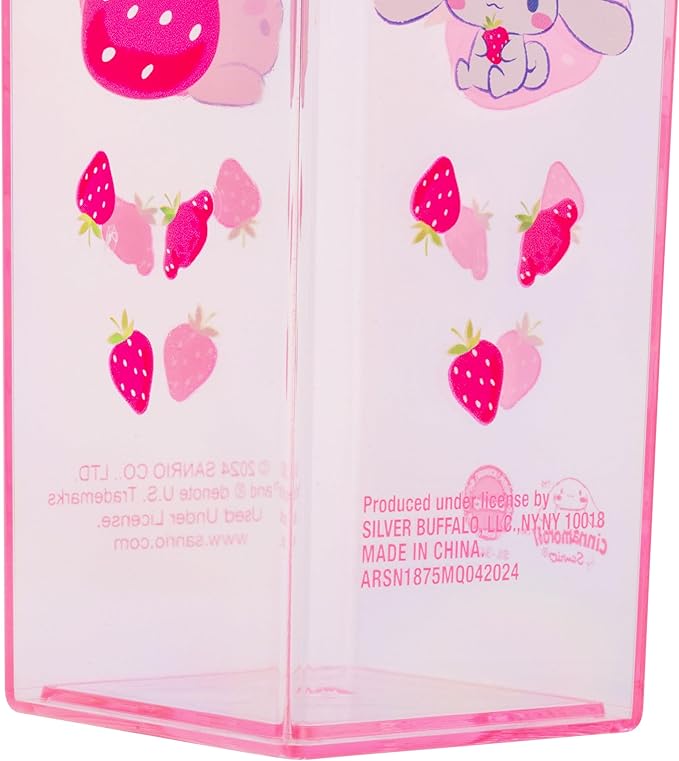 Silver Buffalo Sanrio Hello Kitty and Friends Featuring Cinnamoroll and Strawberries Plastic Pink Milk Carton Pitcher Bottle, 16.2 Ounces