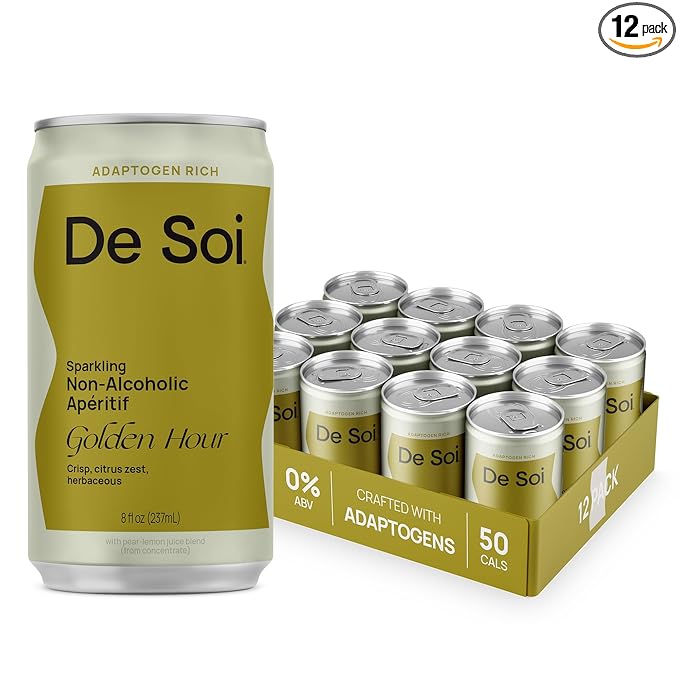 De Soi Golden Hour Mocktails NA Drinks 8 fl oz (12-pack) - Adaptogen Drink, Sparkling Drink with Calming Botanicals, Mocktail Drinks, Gluten Free, No Artificial Flavors