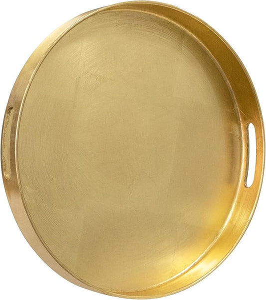 MAONAME 13" Gold Round Decorative Tray for Coffee Table, Modern Serving Tray with Handles, Foil Ottoman Trays, Bathroom Decor