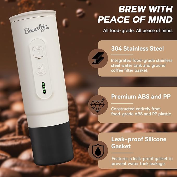 BeanzTrip H02PRO Travel Coffee Maker, Portable Espresso Machine for Camping, 20 Bar Mini Coffee Maker Compatible with NS Capsule & Ground Coffee, 65ML Battery Operated Car Coffee Machines for Travel