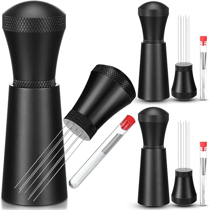 2 Pcs Coffee Stirrer Tool Wdt Espresso Distribution Tool 0.35mm 7 Needles Coffee Stirring Tamper Aluminum Alloy Espresso Machine Accessories with 14 304 Stainless Steel Needles for Barista Cafes Gift