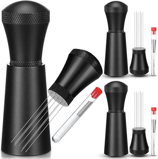 2 Pcs Coffee Stirrer Tool Wdt Espresso Distribution Tool 0.35mm 7 Needles Coffee Stirring Tamper Aluminum Alloy Espresso Machine Accessories with 14 304 Stainless Steel Needles for Barista Cafes Gift