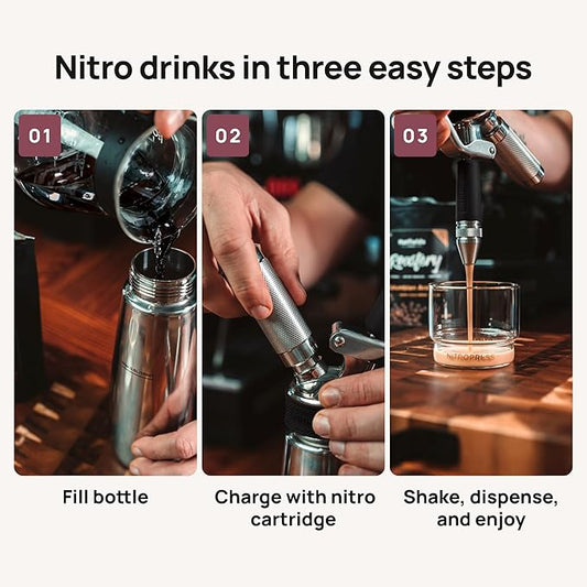 Original NitroPress - Nitro Cold Brew Coffee Maker Kit | Includes 10 Nitrogen Cartridges | Portable Infuser for Smooth Nitro Drinks, Cold Brew, Cocktails & Tea at Home or On the Go