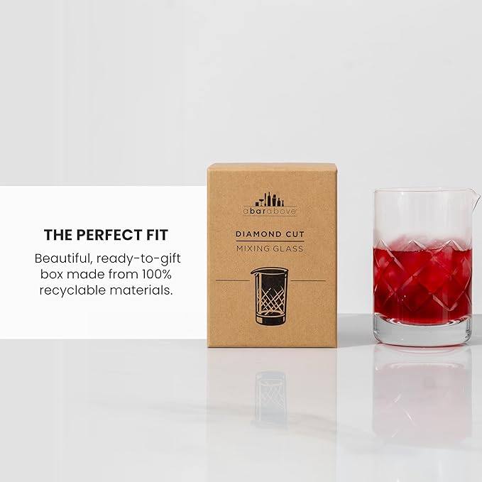 A Bar Above Cocktail Mixing Glass, Diamond Cut Enhanced Annealed Lead-Free Crystal Stirring Pitcher, Thick Weighted Base for Stable Stirring, 18 Oz Drink Mixer for Craft Cocktails at Home or Bars