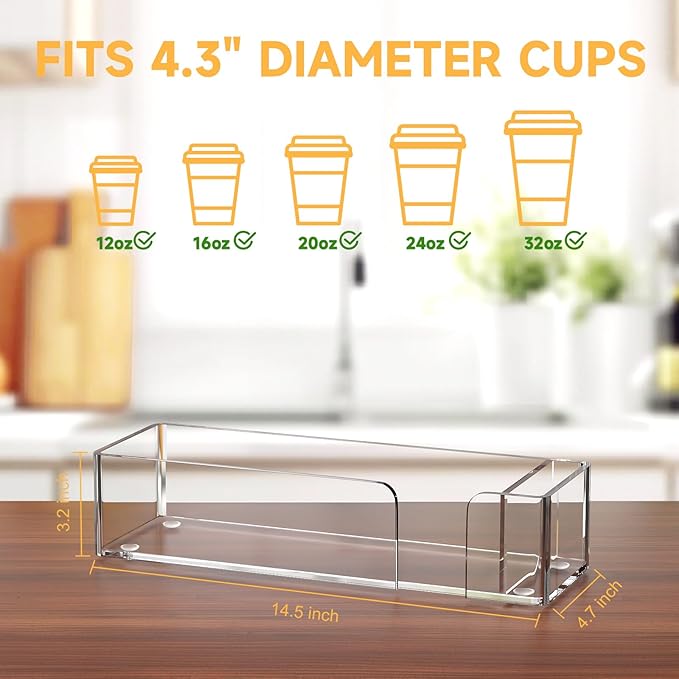 Coffee Cup Holder for Countertop - Clear Acrylic Coffee Bar Accessories 3 Cup Organizer Station Organizer Farmhouse Table Décor