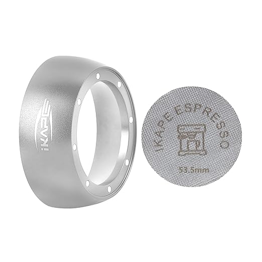 IKAPE Magnetic Dosing Funnel Set, 53MM Espresso Dosing Ring & Puck Screen Kit Compatible with 53 mm Bottomless Portafilter - with 10 Small Magnet (Silver)