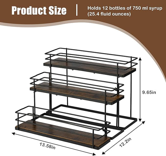 EFYSE Coffee Syrup Organizer rack, 3 Tier Syrup Holder(12 Bottle Capacity) for coffee bar syrup storage,kitchen condiment organization and wine display.