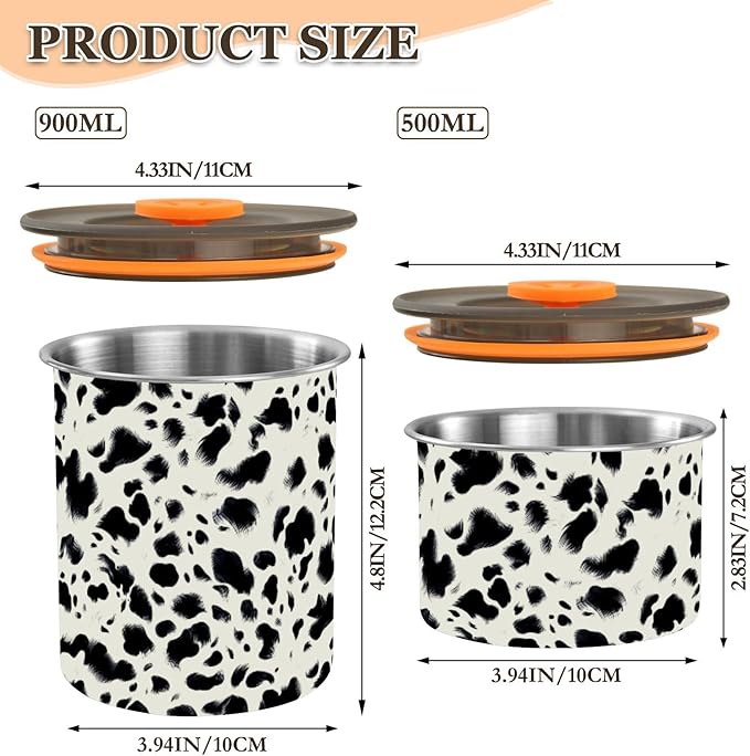 ALAZA Cow Prints Airtight Coffee Bean Canister 500ml Food Storage Containers with Lids For Gournd, Tea, Sugar, Flour, Rice, Cereal, Candy Cookie Jar