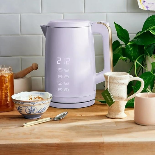 Electric Gooseneck Kettle 1 Liter 1200W, Stainless Steel, Pour Over Coffee Tea, Auto Shut-Off, 360° Cordless Power Base (Lavender 1.7L)