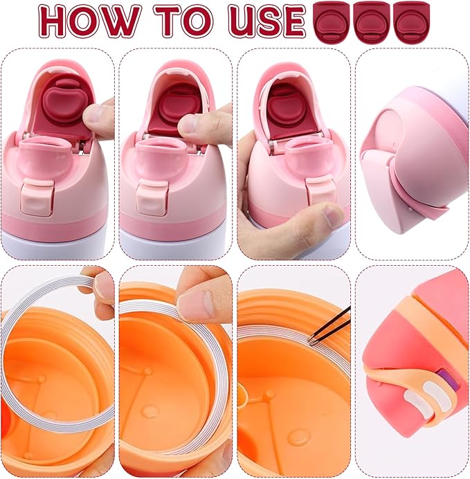 3 Sets Replacement Seal Gasket Stoppers for Owala Freesip Cap Mouth,Silicone O Sealing Ring Parts Water Bottle Top Lid Accessories for Owala Freesip 16/19/24/32/40oz（Wine Red）