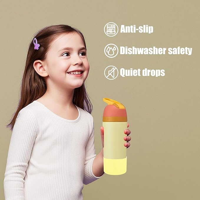 Mity rain 2PCS Protective Boot Compatible with Owala Kids Water Bottle 16 oz &14 oz, Silicone Boot Accessories for Owala Kids FreeSip 16oz & Flip 14oz (Sunny Yellow)