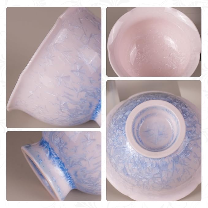 KAMMAK Ceramic Tea & Coffee Cups Set of 2 - Vintage Crystalline Glaze Espresso Mugs, 2.8oz Hand Painted for Afternoon Tea or Coffee, Birthday Gift for Women Men, Pink and Blue Gradient
