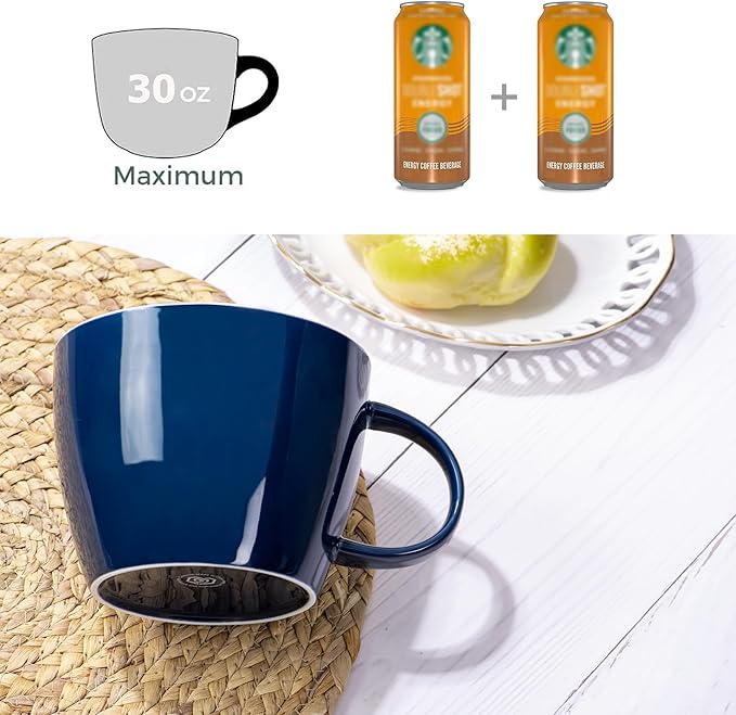Porcelain Coffee Mug 30 OZ, Oversized Soup Mug Soup Bowl with Handle Jumbo Latte Cup for Coffee, Oatmeal, Gumbo, Salad, Microwave and Dishwahser Safe, Cool Blue
