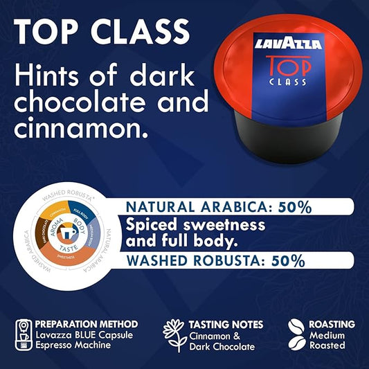 Lavazza Blue Coffee Capsules Variety Pack – 100 Count (50 Pods Each) – Includes Top Class & Caffè Crema Blends – Compatible with Lavazza LB Espresso Machines Only – Premium Italian Coffee