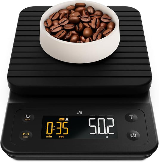 Greater Goods Coffee Scale with Timer – 0.1g Precision Digital Coffee & Espresso Scale for Pour-Over, Coffee Bean Weighing, Barista Brewing, Waterproof Cover, 3kg Capacity (Onyx Black)