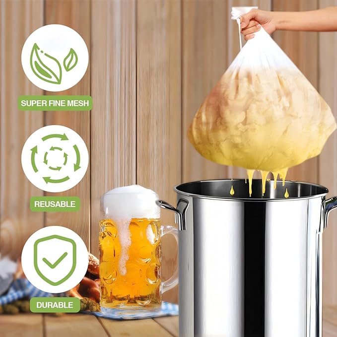 Chumia 30 Pack Brew Bags Reusable Extra Large 26 x 22'' Fine Mesh Strainer Cold Brew Filters Drawstring Cheese Cloth Straining Bags Wine Making Supplies for Fruit Cider Beer
