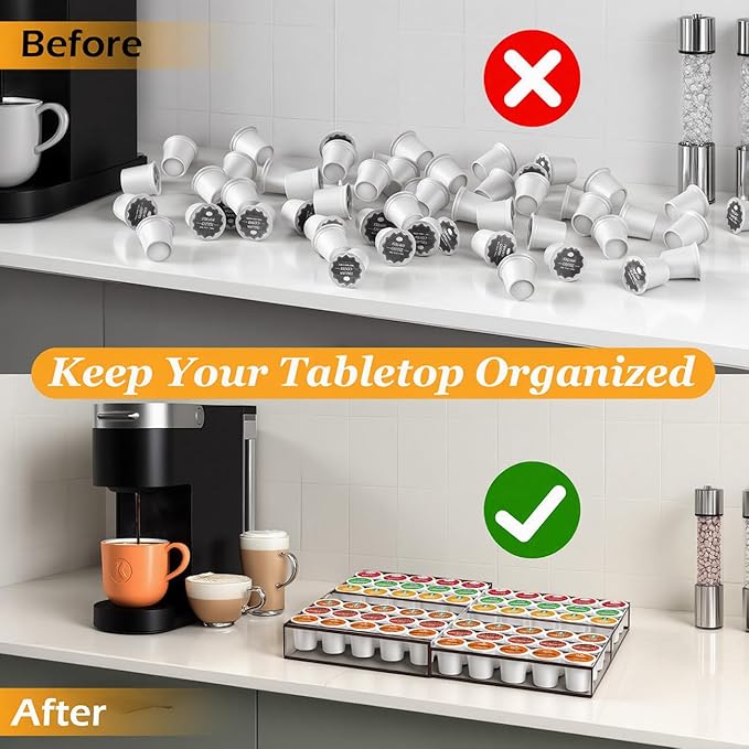 Coffee Pod Holder Drawer, Expandable K Cup Holder Compatible with Keurig K-Cup, K Cup Drawer Organizer Hold 30-60 Coffee Pod Storage for Coffee Station Office and Kitchen, Bronze