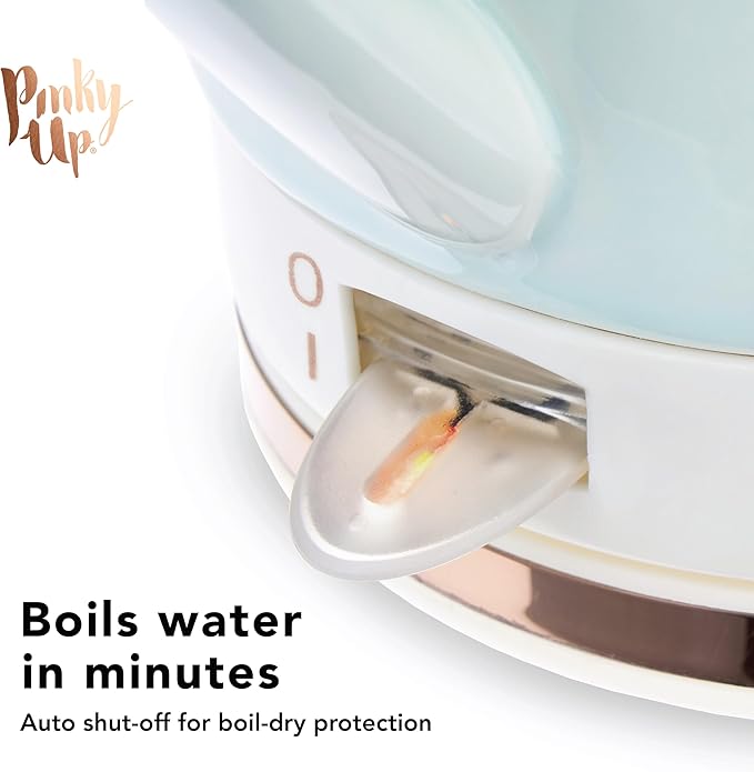 Pinky Up Noelle 1.5 L Ceramic Gooseneck Spout Electric Tea Kettle with Temperature Control - Cordless Design for Boiling Water Pot, Mint, Rose Gold